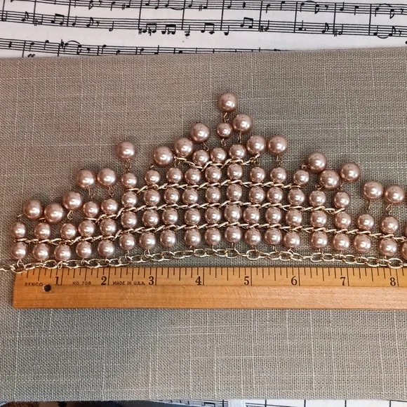 Elegant Gold and Cream Pearl Bead Bib Necklace - Picture 5 of 7